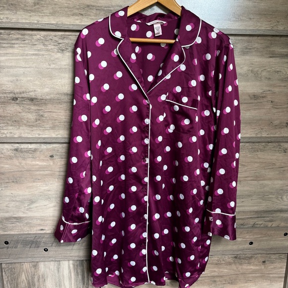 Victoria's Secret Satin Button Down Pajama Shirt Dress women sz M preworn - Picture 7 of 12